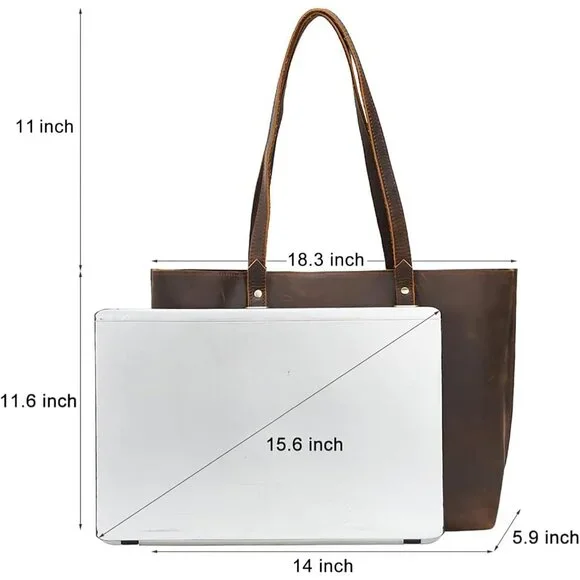 Vintage Full Grain Leather Tote Bag for Women Business Work Satchel